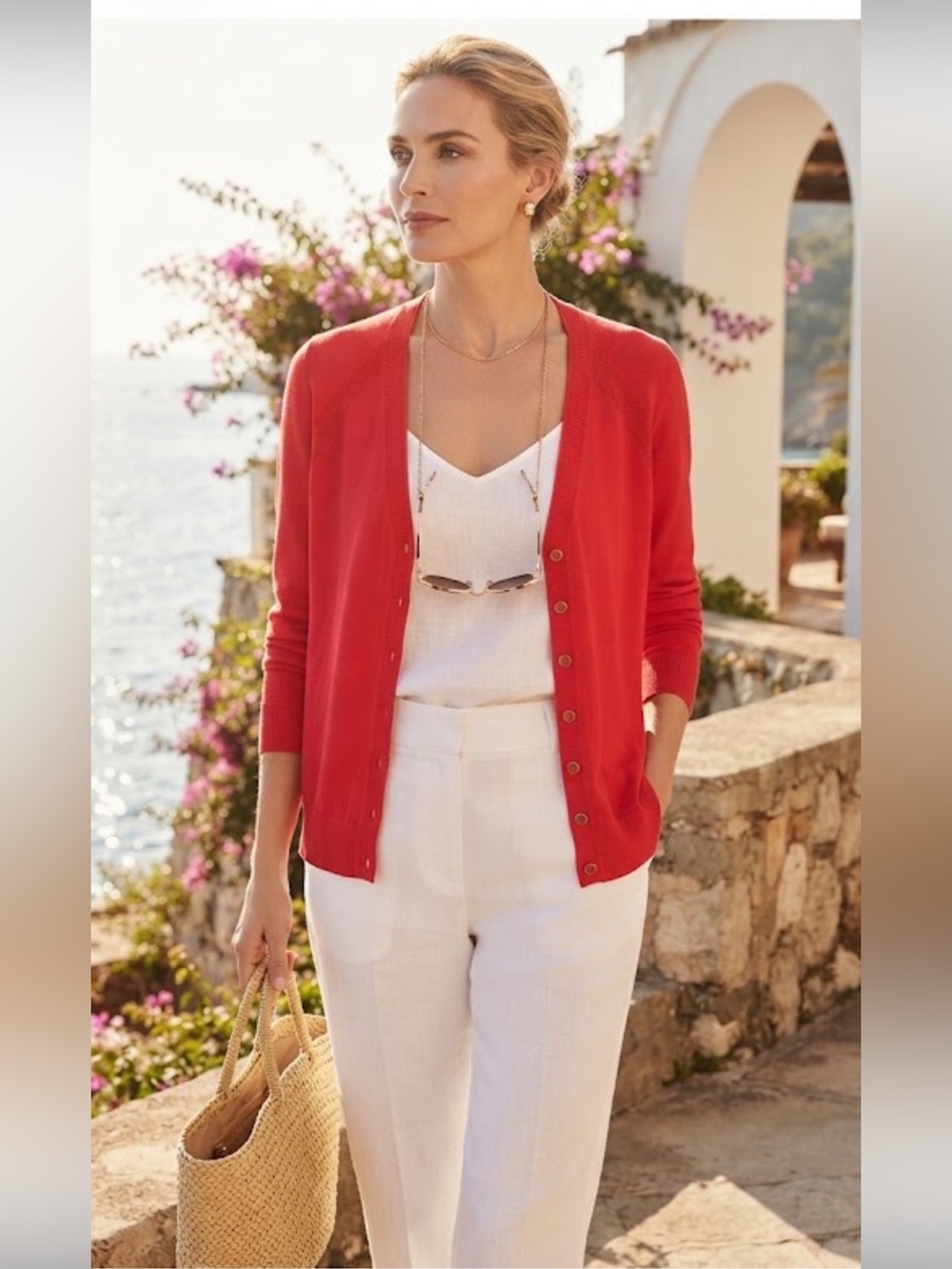Talbots Classic Red Long Sleeve Cardigan Sweater 26" V-Neck